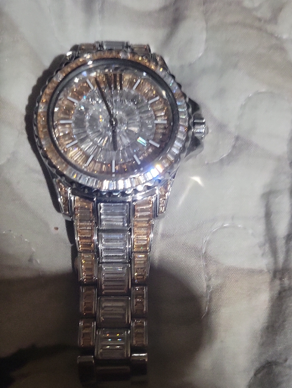 Crystal-Embellished Silver Tone Bracelet Watch